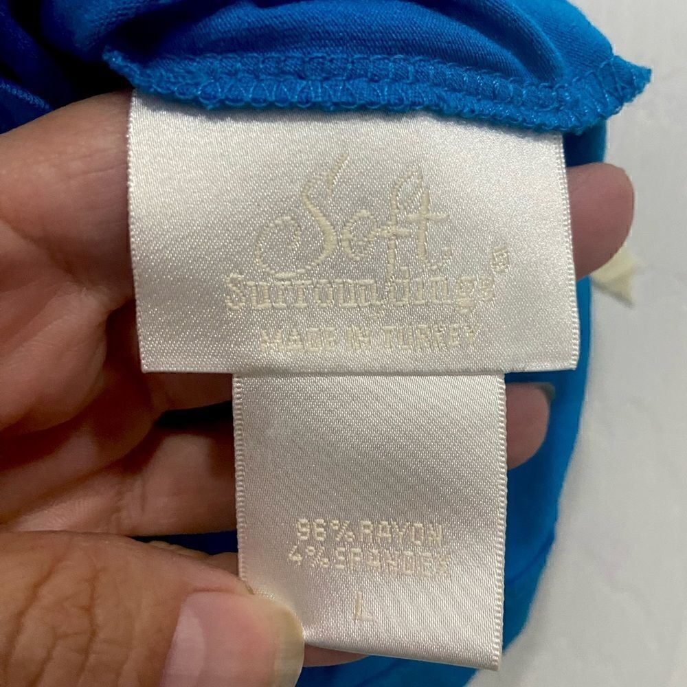 Soft surroundings women’s blue top made in turkey size L 96% rayon - Picture 5 of 8
